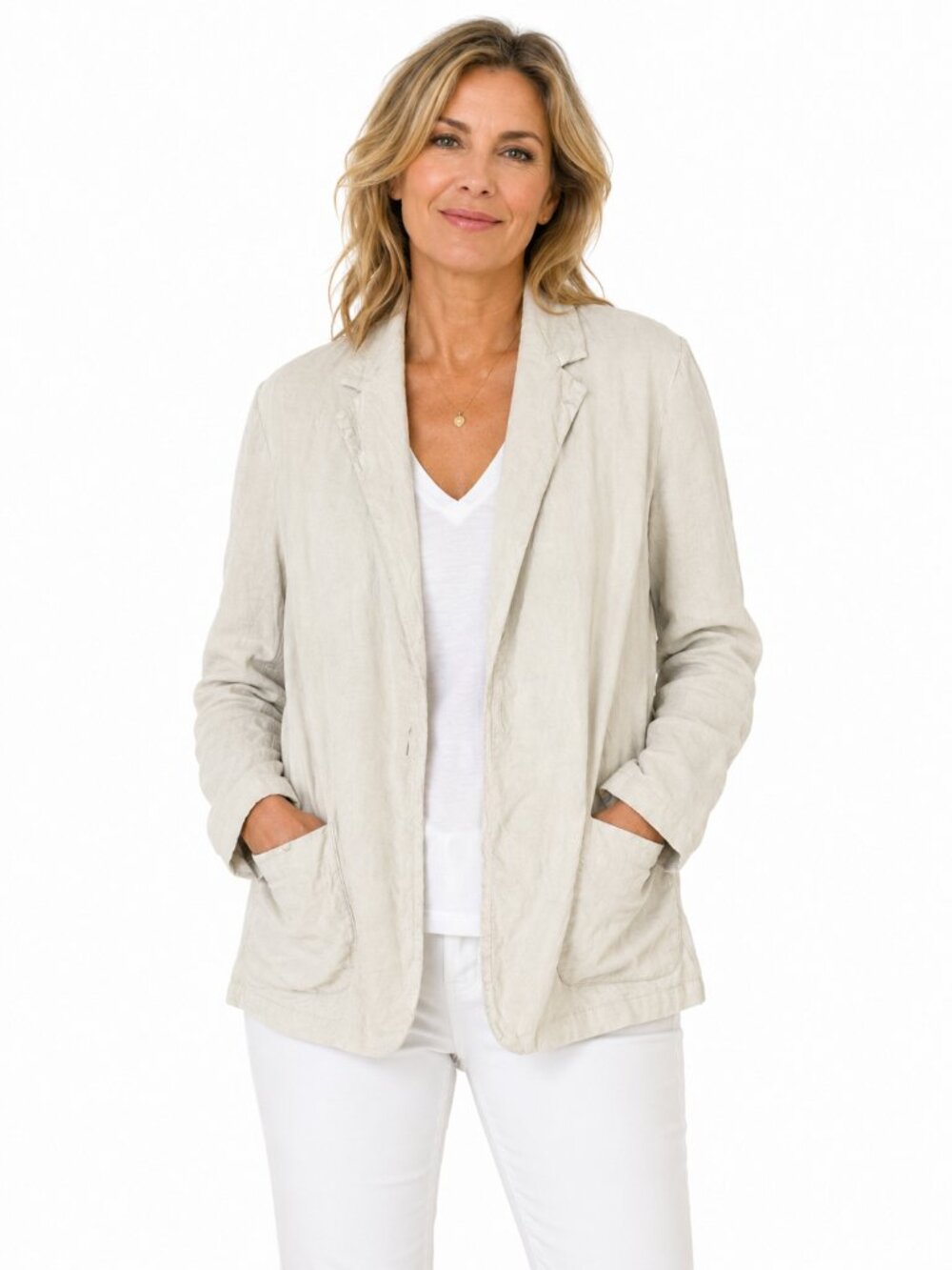 FRANK & EILEEN Dublin Blazer Open Front Jacket Linen Cotton Flax Cream Size L